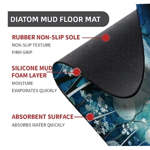 Cross-section showing multi-layer construction of non-slip floral bath mat with rubber sole