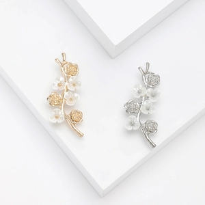 Alloy Flower Branch Brooch Mother Of Artificial Pearl Petal Rhinestone Elegant Suit Pin For Women
