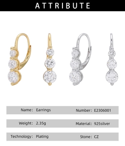 Détails des boucles d'oreilles en argent 925 avec pierres CZ et spécifications techniques