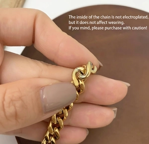 French style wide Cuban link chain bracelet in 18K gold plated stainless steel
