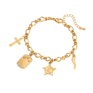 Gold stainless steel bracelet featuring celestial charms like star, moon and sun motifs