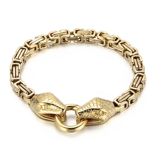 Men Double Snake Head Byzantine Chain Bracelet Stainless Steel Punk Gothic Hip Hop Retro Statement Jewelry