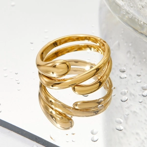 Minimalist multi-layer gold plated stainless steel ring with elegant teardrop design