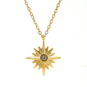 18K gold plated stainless steel North Star necklace with sparkling zircon crystals
