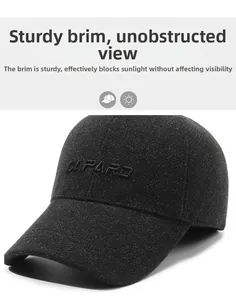 Close-up of stiff brim and CAPARD 3D embroidery on textured winter baseball cap