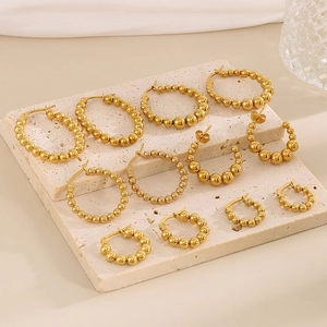 Orecchini A Cerchio Con Perline Placcati Oro 18K Acciaio Inossidabile Geometrici A Forma Di U Minimalisti