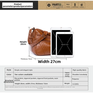 Brown PU leather crossbody bag dimensions 27x20x13cm featuring multiple zipper pockets