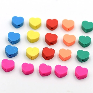 Colorful 10mm heart-shaped polymer clay loose beads for DIY jewelry making and bracelets