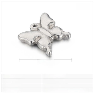 Vue détaillée du pendentif papillon en acier de 16x15mm avec ses dimensions