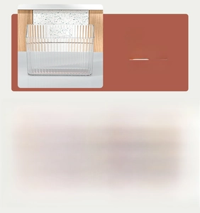 Close-up of transparent ripple textured storage box with U-shaped opening and dual handles