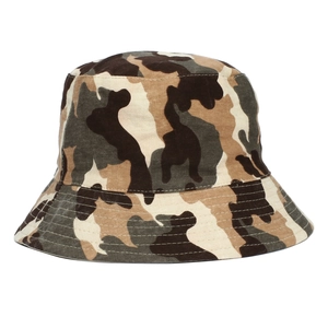 Detail of multi-row stitching on camouflage cotton bucket hat brim for durability