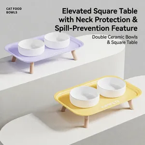 Doubles gamelles surélevées en céramique avec support ergonomique pour protéger le cou du chat