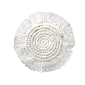 Handwoven Nordic round white cotton coaster with fringe decorative edges for table decor