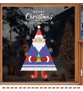Detail of Christmas window sticker featuring Santa Claus and Merry Christmas festive text