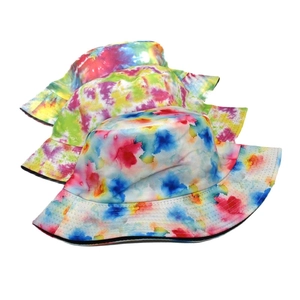 Three-pack tie-dye bucket hats for men and women with vibrant rainbow watercolor patterns