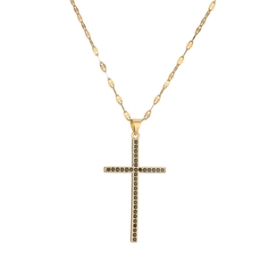 Classic gold cross necklace with black cubic zirconia on a delicate gold chain