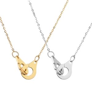 Handcuff Pendant Necklace Stainless Steel 18K Gold Plated Interlocking Double Ring Minimalist Street Style Men Women