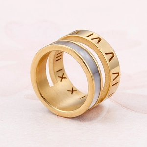 Roman Numeral Ring Stainless Steel Mother Of Artificial Pearl Inlay Layered Hollow Geometric Fashion Jewelry Women