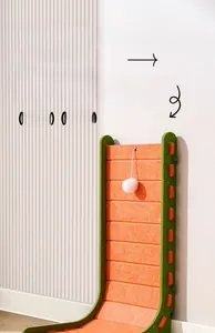L-shaped felt cat scratcher with hanging plush toy ball for wall and sofa protection