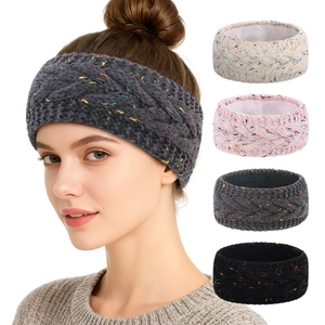 Chunky cable knit winter headband with colorful flecks for women in multiple colors