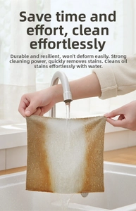 Microfiber kitchen cleaning cloth rinsing off grease under a faucet water stream