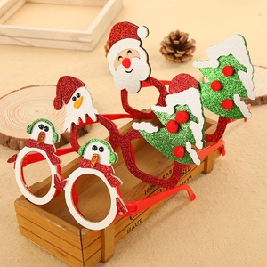 Gafas navideñas festivas con purpurina, motivos de Papá Noel y árbol para fiestas.