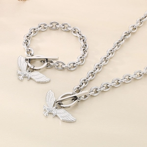 Schmuckset aus Edelstahl mit Adler-Anhänger Halskette und Gliederkette mit OT-Verschluss