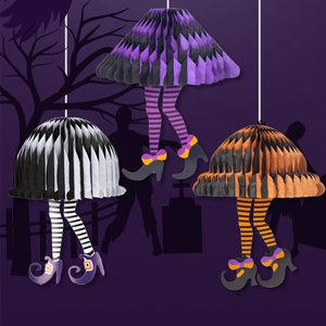 Halloween Witch Leg Hanging Decoration Honeycomb Paper Cardboard Striped Boots Pendant Spooky Party Atmosphere Ornament