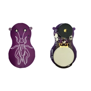 Gourd-shaped cricket noise maker prank toy with buzzer and battery shown from both sides