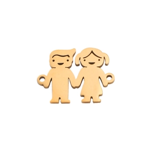 Polished gold stainless steel boy and girl cartoon pendant with dual rings