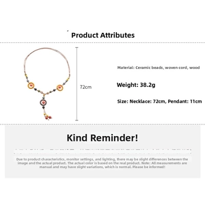 Detailed dimensions of ethnic handmade woven ceramic bead necklace with 72cm length