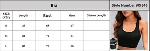 Tableau des tailles détaillé pour soutien-gorge de sport à impact élevé avec mesures