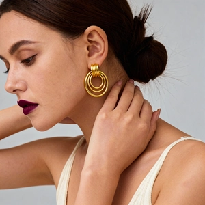Exaggerated golden multi-layered geometric hollow round hoop earrings for women