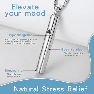 Mindful meditation whistle necklace in stainless steel for natural stress relief