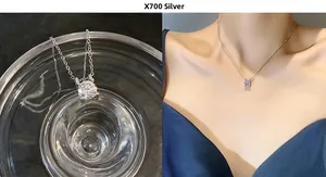Detailed macro view of silver titanium steel necklace with a round heart pendant