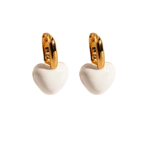 Minimalist gold hoop earrings with white heart-shaped charms for women jewelry