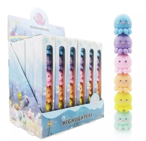Set of 6 colorful stackable octopus highlighters with a 24-piece display box
