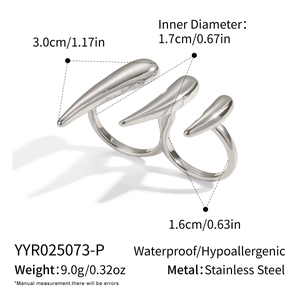 Détails et dimensions de la bague hip hop argentée en acier inoxydable avec griffes