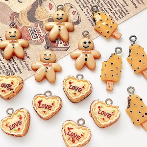 Resin cream heart cake and gingerbread man DIY charms for handmade jewelry making