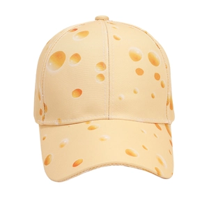 Yellow baseball cap with creative cheese pattern and curved brim for outdoor casual style