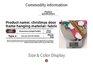 Detail view of a 35g fabric Christmas door frame ornament with gnome design on a digital scale