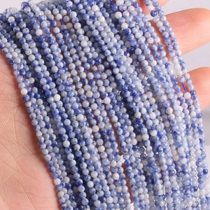 Detailed view of 2mm blue and white natural stone round beads for DIY jewelry making
