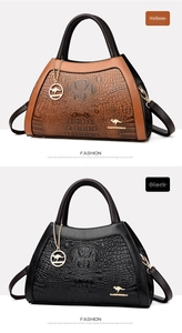 Detail of crocodile pattern handbags in yellow and black with gold hardware