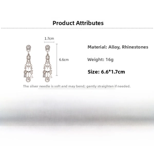 Detail view of silver tassel earrings with crystal rhinestones showing 6.6cm length