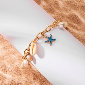 Starfish shell pearl bracelet set with gold chain for summer beach vacations
