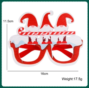 Dimensions détaillées de la monture de lunettes de Noël gnome de 16 cm de large et 11,5 cm