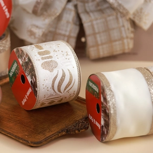 Premium champagne gold Christmas ribbon roll for DIY holiday gift wrapping and home decoration