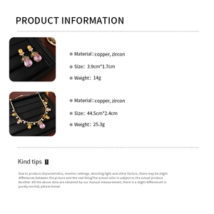 Detailed product information of the colorful zircon necklace and earring jewelry set