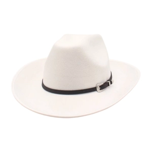 Retro Western Cowboy Hat Wide Brim Fedora Jazz Hat With Leather Belt Buckle Sun Protection Solid Color For Women Men