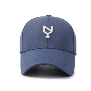 Navy blue cotton baseball cap for men with white 3D embroidery on front view